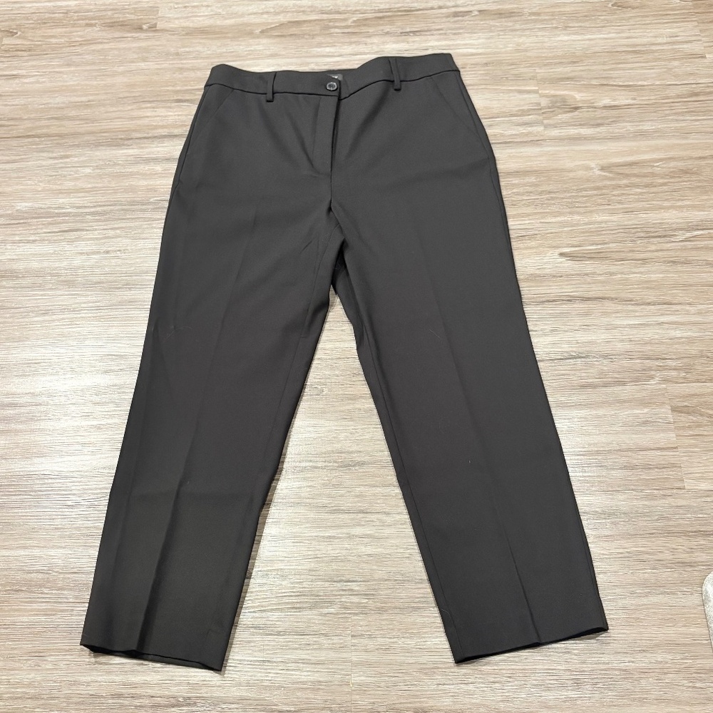 LOFT Straight Leg Black Cotton Blend Trousers, Ankle-Length Size 12; Like New